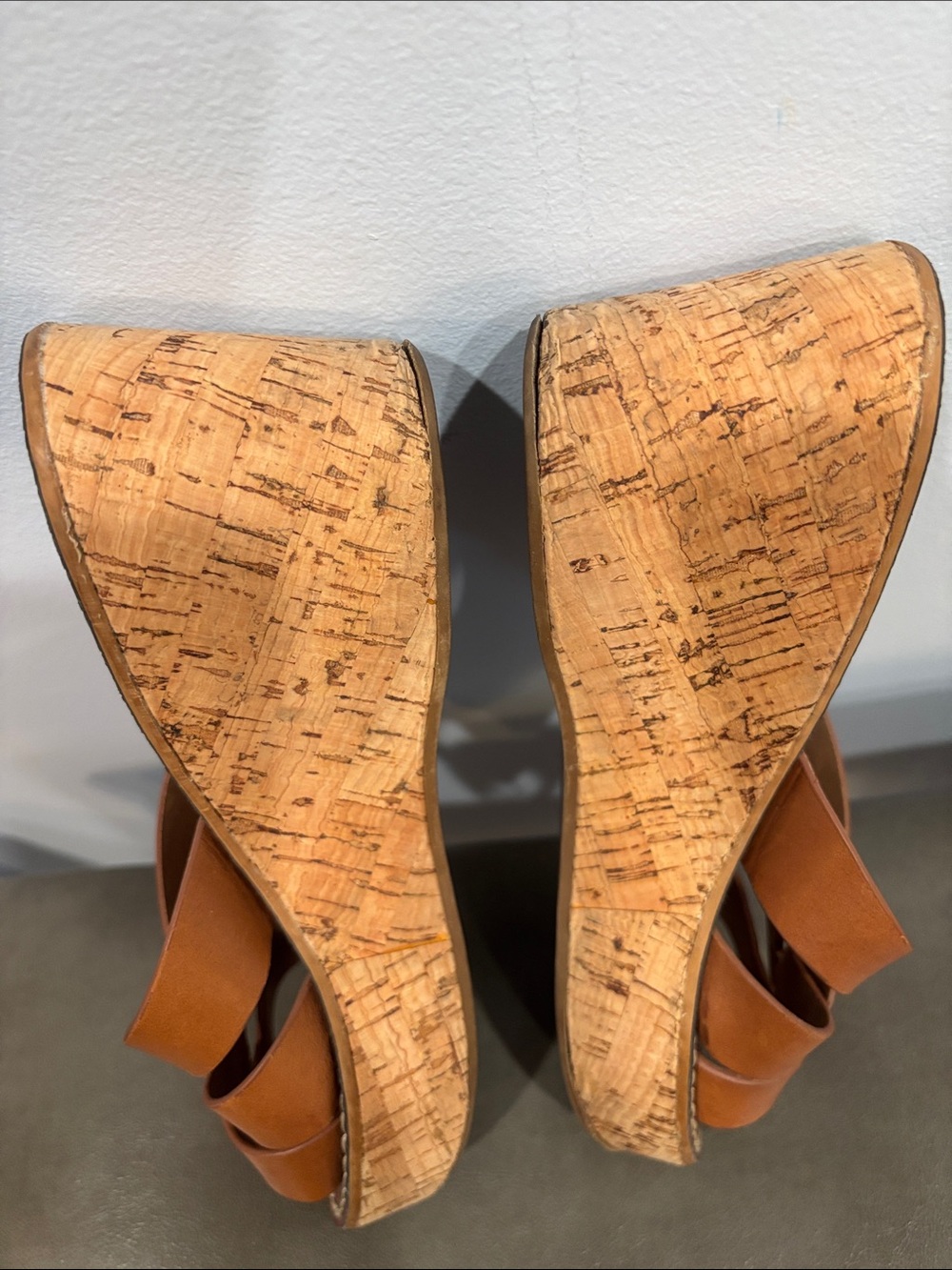 Sam Edelman Cognac Leather Braided Cork Wedge Sandals - Picture 3 of 4